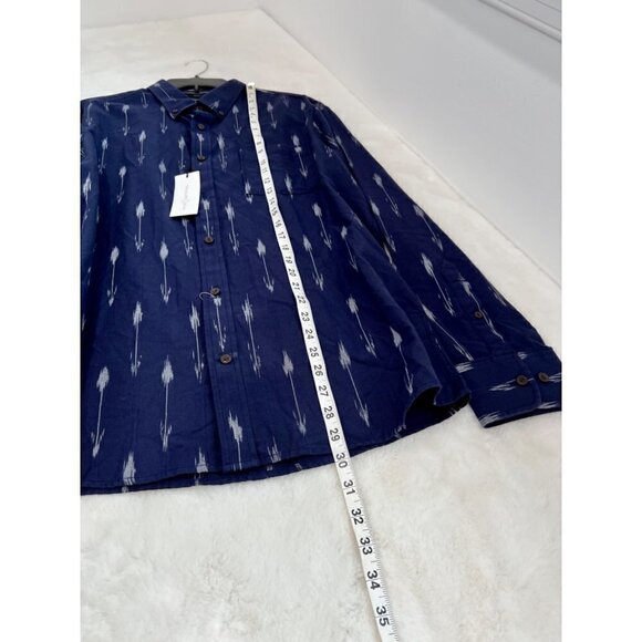 NWT Treasure & Bond Size L Navy White IKAT Print Long Sleeve Button-Up Shirt - Picture 4 of 10
